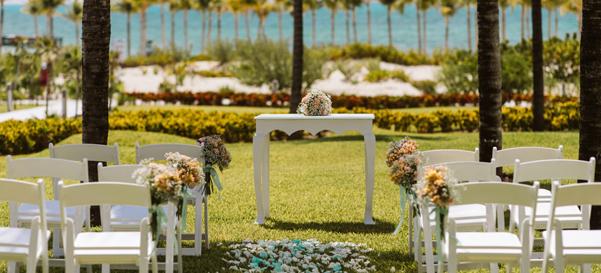 A beach set up for a destination wedding