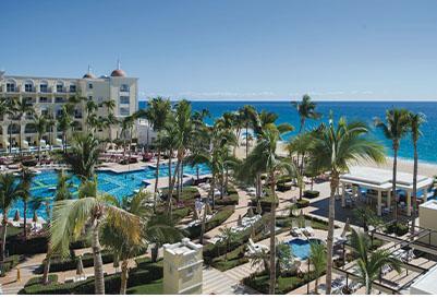 An aerial view of the pool at a Riu resort